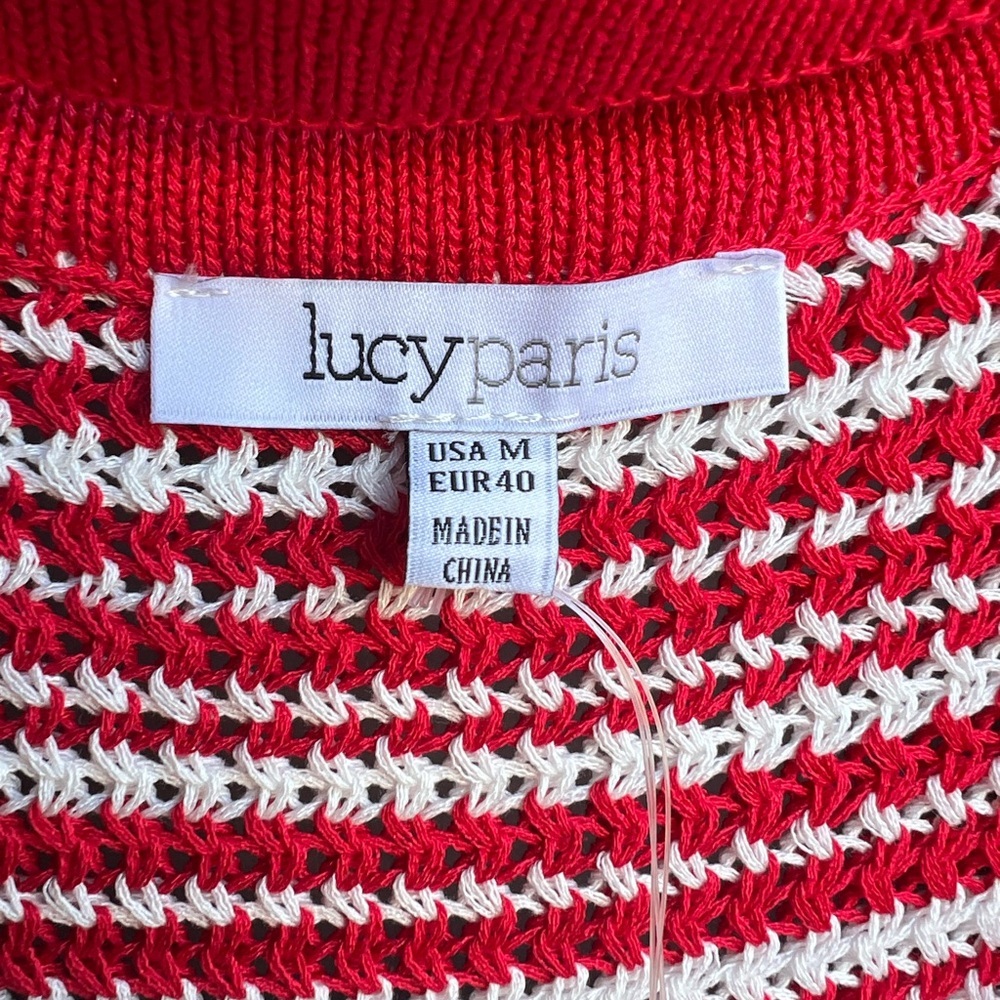 NWT Lucy Paris red/white stripped sleeveless v neck knit tank size M - Picture 3 of 4
